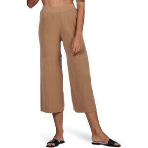 Charlie Holiday Pants Womens 2 Brown Ribbed Elastic Waist Flared Wide Leg B65